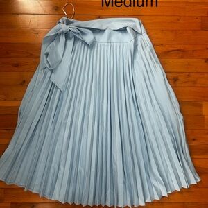 Light Blue Pleated Tie-Waist Skirt